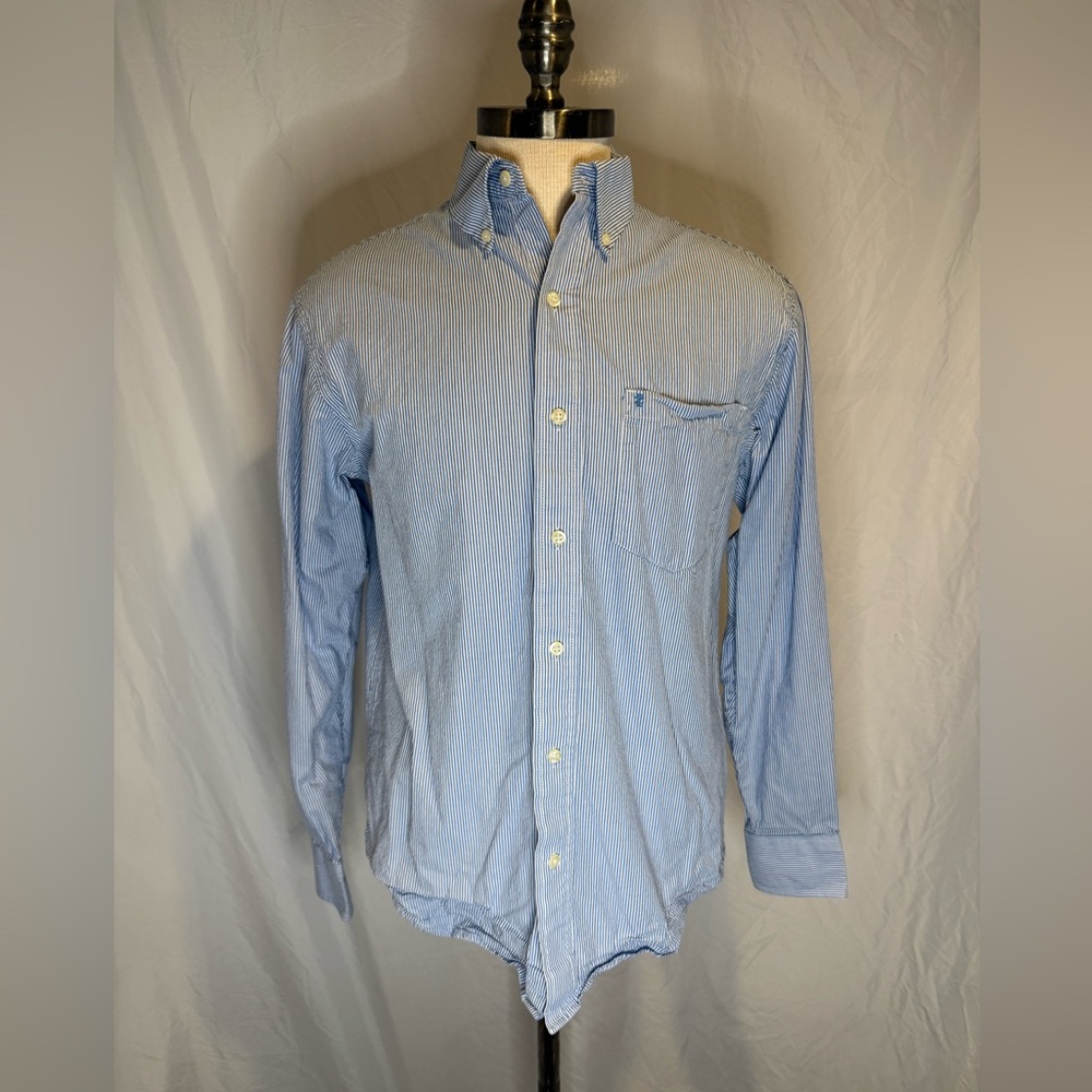 Izod Blue Striped Casual Button Down Shirt